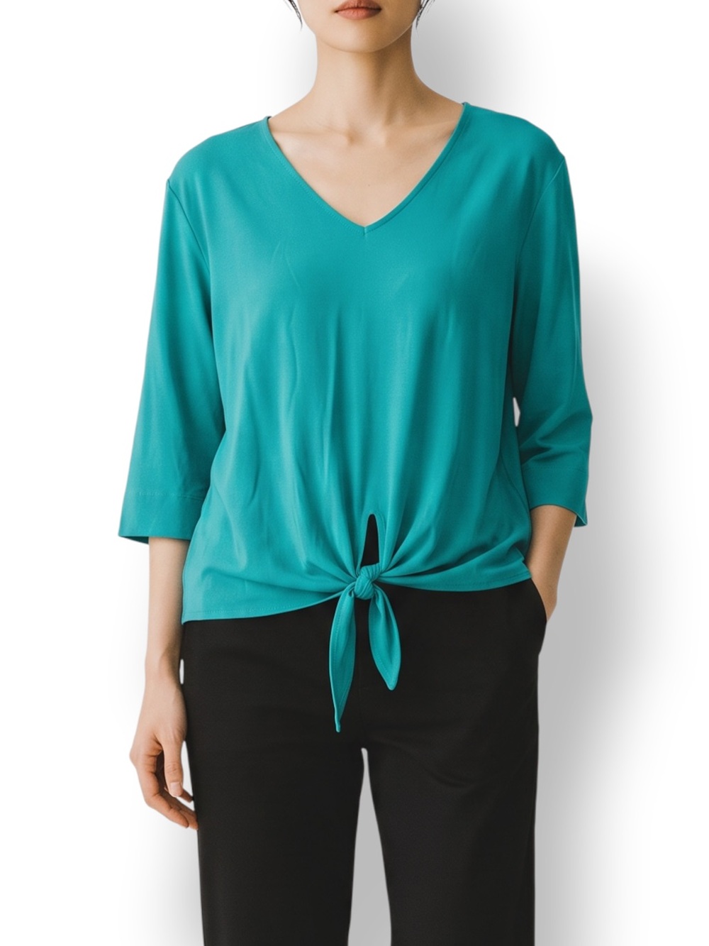4/$20 Jules & Leopold Teal V Neck Tie Front Blouse 3/4 Sleeve Medium